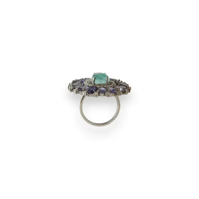 Emerald and Tanzanite Diamond Ring lokal