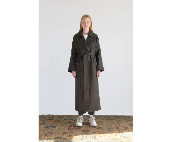 Double-Breasted Merino Trench Coat lokal mena