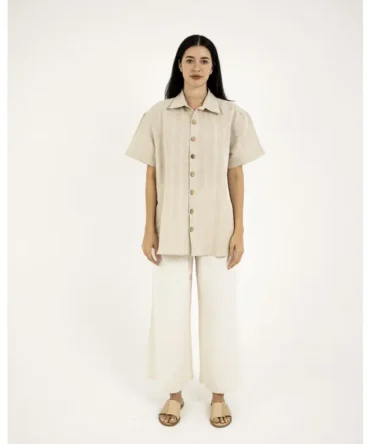 Short-Sleeved Linen Shirt lokal mena