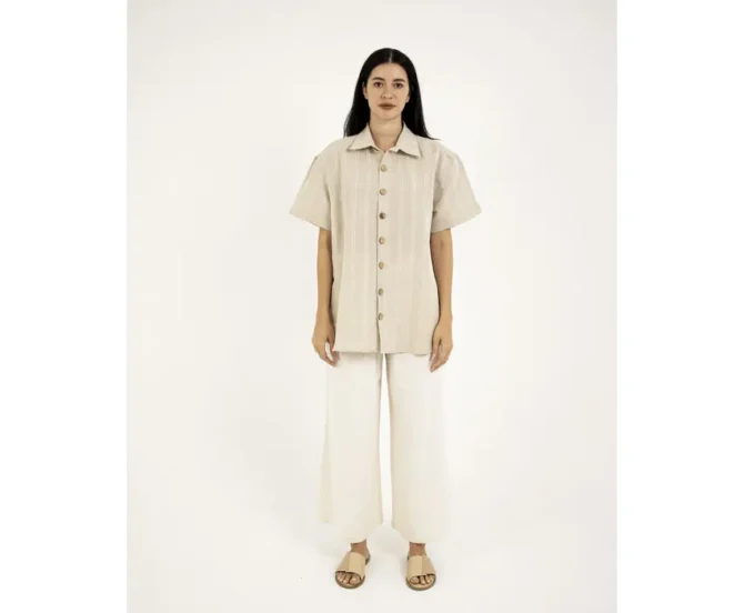 Short-Sleeved Linen Shirt lokal mena