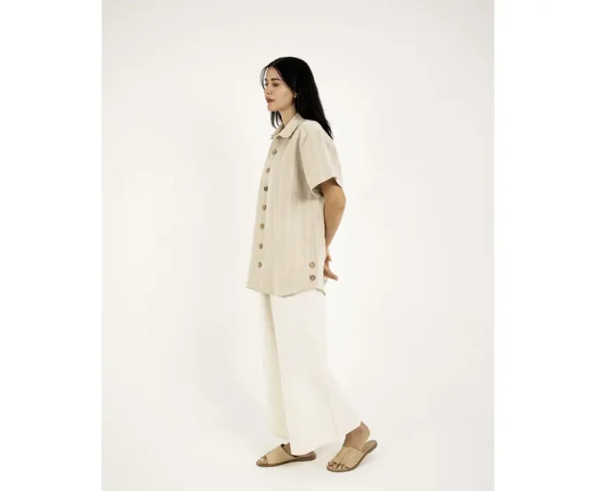 Short-Sleeved Linen Shirt lokal mena